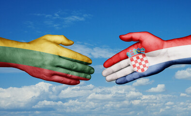 Croatia and Lithuania country handshaking with flags, consensus concept international co-operation illustration