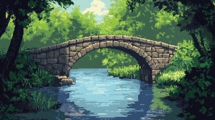 Fototapeta premium Stone Bridge Over a River in a Lush Green Forest