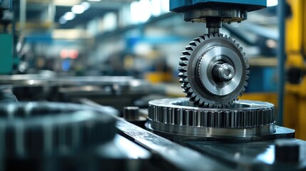 Focused shot of a solitary gear mechanism, symbolizing industrial process management and enhanced productivity in a factory environment