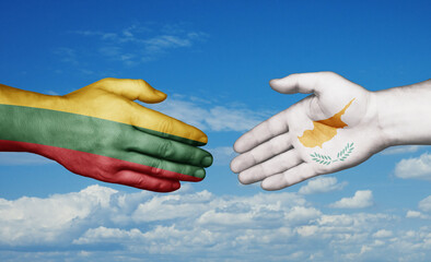 Cyprus and Lithuania country handshaking with flags, consensus concept international co-operation illustration