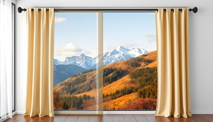 Breathtaking mountain landscape viewed through a large window,