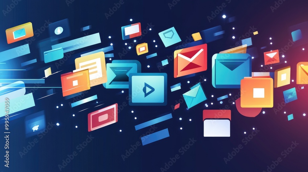 Poster icons of files vanishing from a desktop, symbolizing data cleanup and disk space optimization.