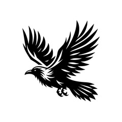 Vector logo of a flying raven. black and white illustration of a crow isolated on white background. can be used as a tattoo, emblem, logo.