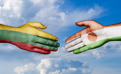 Niger and Lithuania country handshaking with flags, consensus concept international co-operation illustration