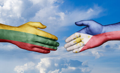 Philippines and Lithuania country handshaking with flags, consensus concept international co-operation illustration