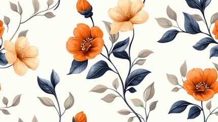 Floral Pattern with Orange and Yellow Flowers