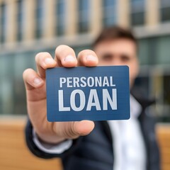 hand holding a card with word personal loan