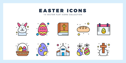 10 Easter Lineal Color icon pack. vector illustration.