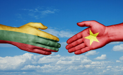 Vietnam and Lithuania country handshaking with flags, consensus concept international co-operation illustration