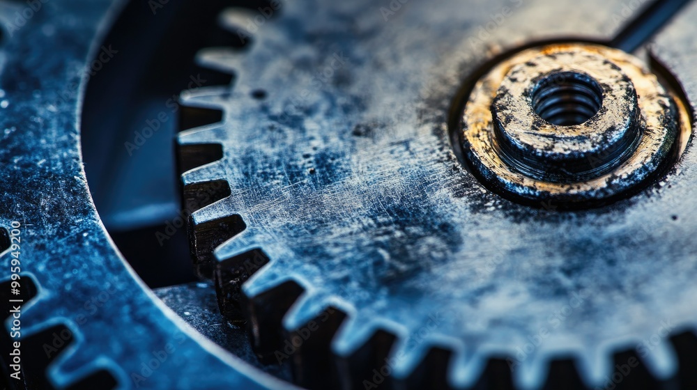 Aufkleber macro view of a metallic gear symbolizing precision, productivity, and effective management in manuf