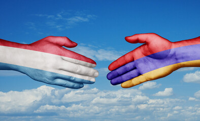 Armenia and Luxembourg country handshaking with flags, consensus concept international co-operation illustration