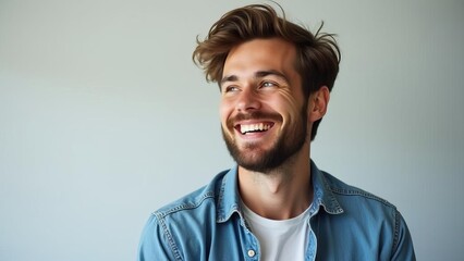 Fototapeta premium Smiling Man Portrait: Casual and Confident Young Professional with Genuine Expression