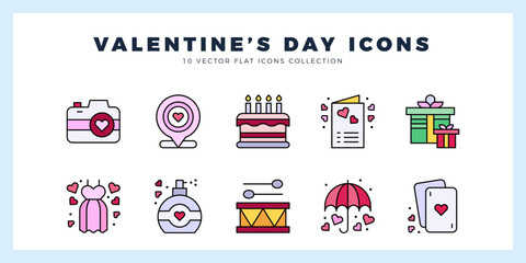 10 Valentine's Day Lineal Color icon pack. vector illustration.