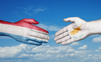 Cyprus and Luxembourg country handshaking with flags, consensus concept international co-operation illustration