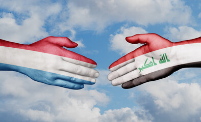 Iraq and Luxembourg country handshaking with flags, consensus concept international co-operation illustration