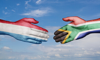 South Africa and Luxembourg country handshaking with flags, consensus concept international co-operation illustration