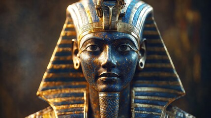 Close-up of a Golden and Blue Pharaoh Bust