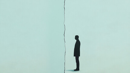 silhouette of a person front of cracked wall