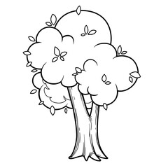 Big tall old tree outlined for coloring isolated on white background