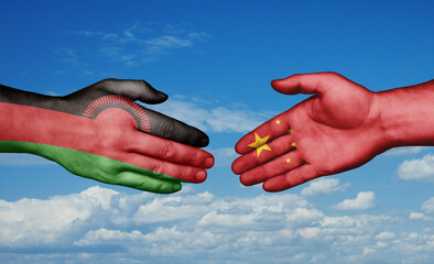 China and Malawi country handshaking with flags, consensus concept international co-operation illustration