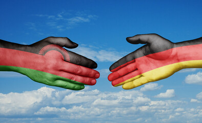 Germany and Malawi country handshaking with flags, consensus concept international co-operation illustration