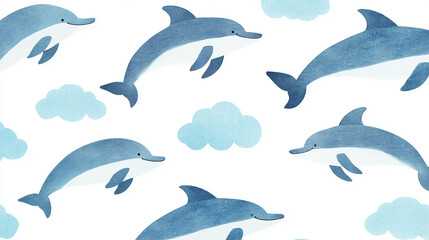 Fototapeta premium dolphin and cloud pattern on white