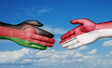 Indonesia and Malawi country handshaking with flags, consensus concept international co-operation illustration