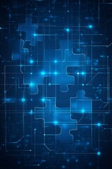 Fototapeta premium Digital Puzzle Piece on Blue Technology Background, Abstract Problem Solving or Cybersecurity Icon