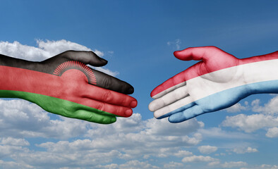 Luxembourg and Malawi country handshaking with flags, consensus concept international co-operation illustration