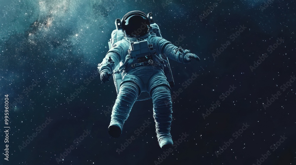 Poster astronaut floating in space with starry background