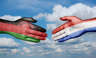 Paraguay and Malawi country handshaking with flags, consensus concept international co-operation illustration