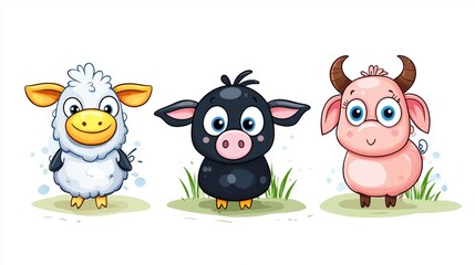 Fototapeta premium Cute Cartoon Farm Animals