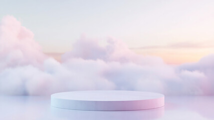 podium on middle of pastel cloud surface background