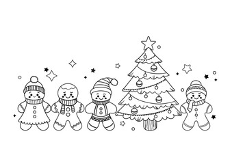 Winter Christmas and New Year coloring book page activity for kids.