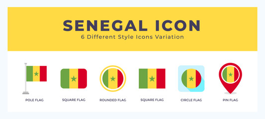 Senegal set of icons. Vector illustration with different styles.