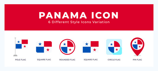 Panama icon set. outline. glyph black. flat color and filled line color