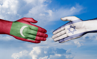 Israel and Maldives country handshaking with flags, consensus concept international co-operation illustration