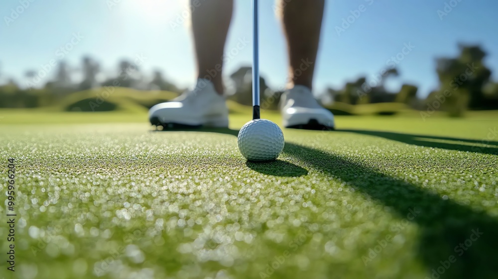 Canvas Prints A golfer prepares to take a swing on a green golf course.