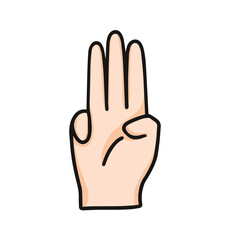 vector illustration of hand showing number three, good for counting number hand