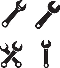 Wrench Silhouette Icons - Black Repair and Mechanical Tools Set
