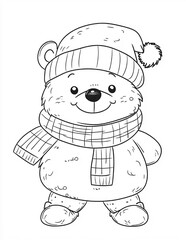 Main Image: A cheerful snowman wearing a bright scarf and a top hat, surrounded by playful kids building snow forts.

Festive Elements:

Cartoon-style Christmas trees decorated with colorful ornaments