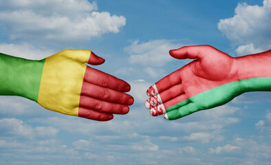 Belarus and Mali country handshaking with flags, consensus concept international co-operation illustration