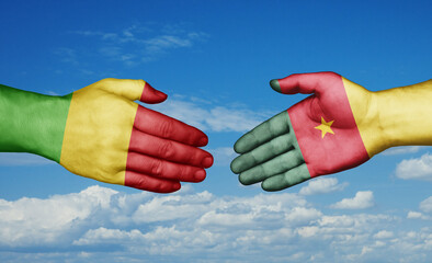 Cameroon and Mali country handshaking with flags, consensus concept international co-operation illustration