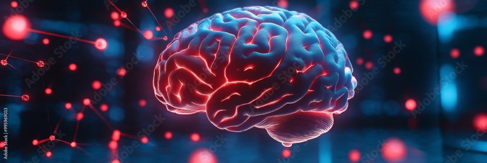 Aufkleber artificial intelligence 3d render of a translucent human brain with glowing neurons and connections