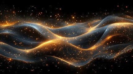 Fototapeta premium Abstract Glowing Golden And Blue Light Waves With Sparkling Particles