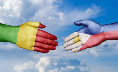 Philippines and Mali country handshaking with flags, consensus concept international co-operation illustration