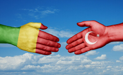 Republic of Turkey and Mali country handshaking with flags, consensus concept international co-operation illustration