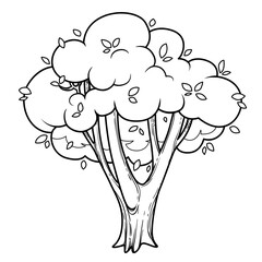 Branched tree with lush deciduous crown outlined for coloring isolated on white background