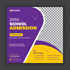 School admission social media post and web banner template or Back-to-school online marketing banner layout design