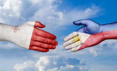 Philippines and Malta country handshaking with flags, consensus concept international co-operation illustration